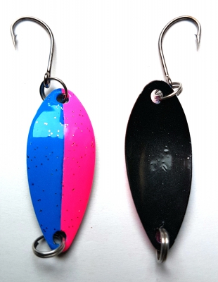 Spoon / Forellenblinker Premium Sandera11 In 3,5 Gr. Mit VMC- Einzelhaken In Blau-pink Mit Glitter