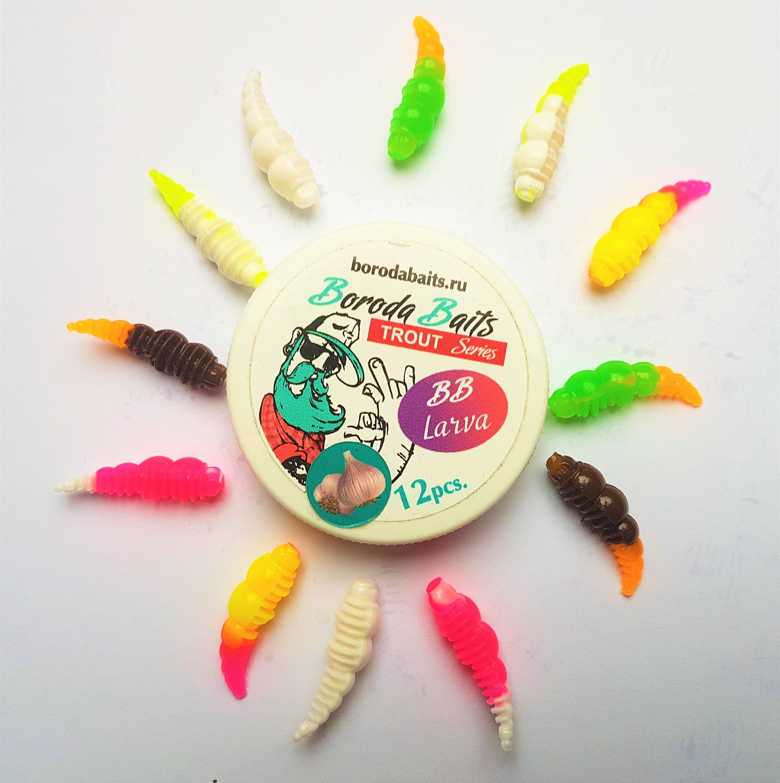 Boroda Baits Softbait Larva Mixed Colours Mit Knoblauch-Aroma / 12 Larva