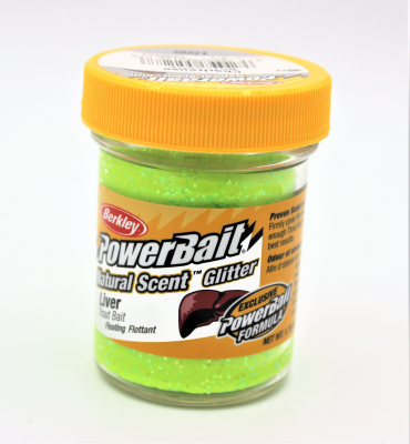 Berkley Powerbait Natural Scent Mit Glitter Und Leber- Aroma / Farbe: Chartreuse 50gr.- Glas