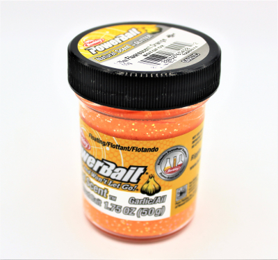 Berkley Powerbait Natural Scent Mit Glitter Und Knoblauch- Aroma / Farbe: Fluorescent Orange 50gr.- Glas