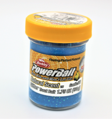Berkley Powerbait Natural Scent Mit Glitter Und Knoblauch- Aroma / Farbe: Pure Neon Blue 50gr.- Glas