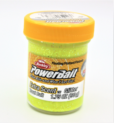 Berkley Powerbait Natural Scent Mit Glitter Und Knoblauch- Aroma / Farbe: Sunshine Yellow 50gr.- Glas