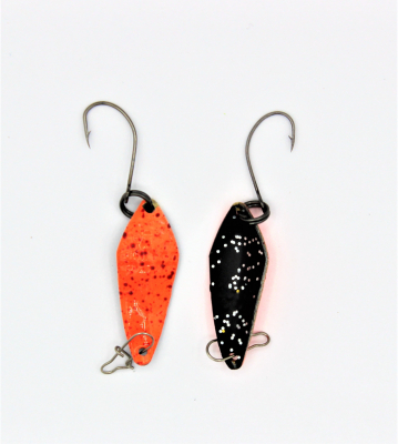 Paladin Trout Spoon Catcher S 1,5 Gr. Farbe: Fluo Orange-glitter/ Schwarz-glitter /UV-aktiv
