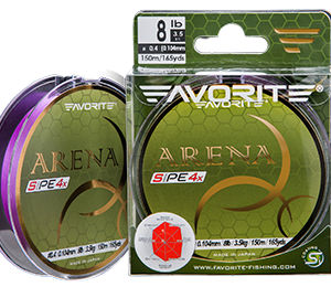 Favorite Arena PE- Fishing Line / 4fach-geflochtene Hochleistungsschnur zum UL- Fischen / Länge: 100m / #0.3 / 0,09 mm / Tragkraft: 3,0 kg / Farbe: Purpur