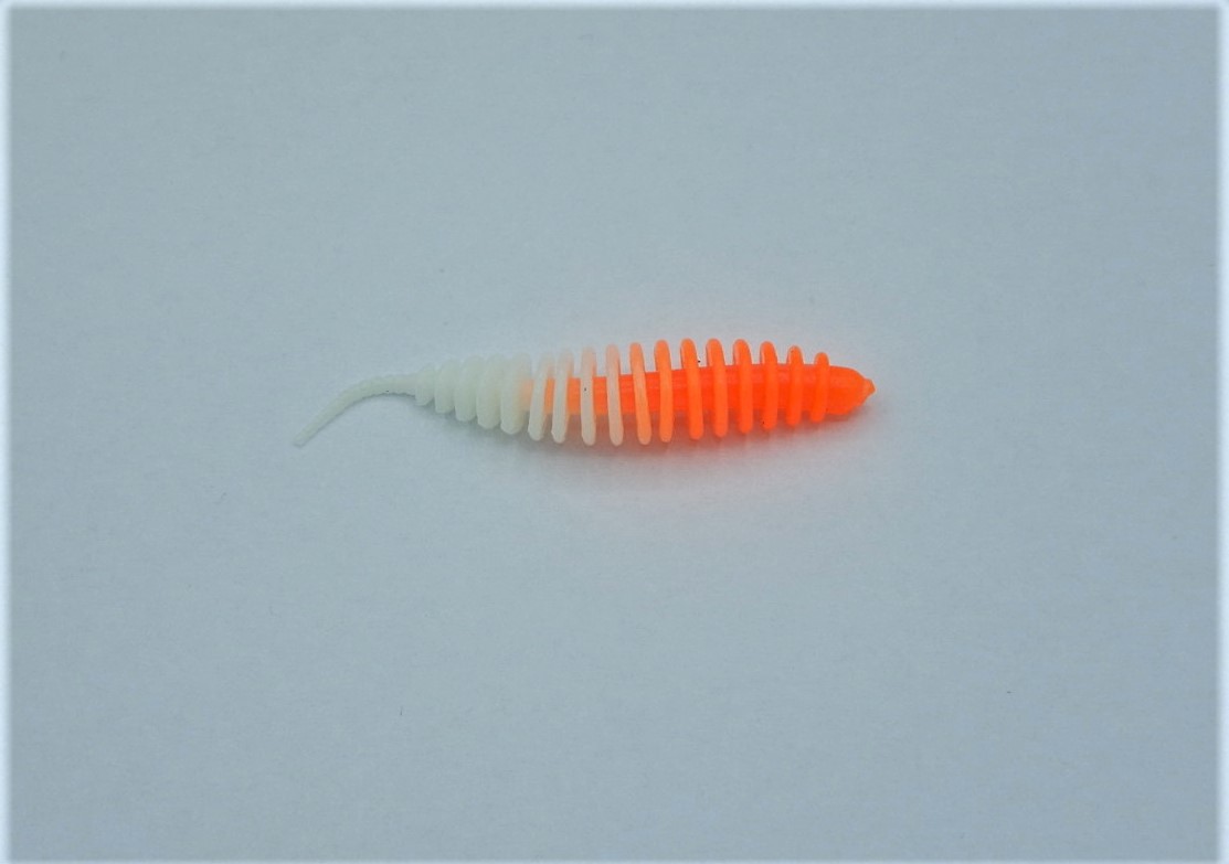 ProBaits Mini Custom Lures Troutworm Mega Soft / Bubblegum- Flavour In 3,8 Cm Länge / Farbe: Orange-Weiß