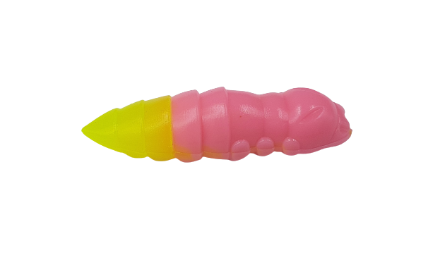 FishUp Pupa Zweifarbig Knoblauch 1.2 – Softbait Für Forelle Und Barsch In 3 Cm – Farbe: Bubblegum / Hot Chartreuse