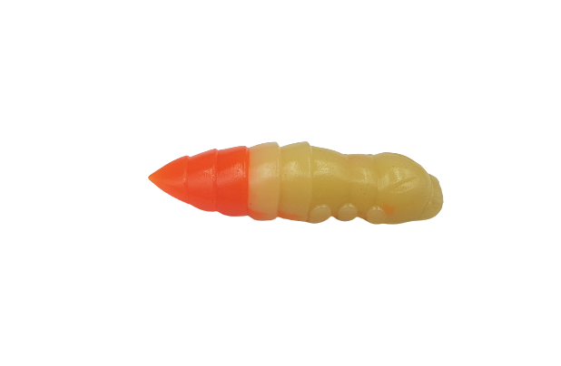 FishUp Pupa Zweifarbig Knoblauch 1.2 – Softbait Für Forelle Und Barsch In 3 Cm – Farbe: Cheese / Hot Orange
