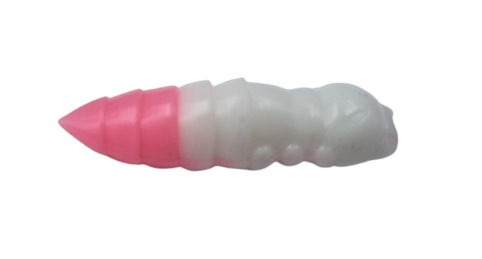 FishUp Pupa Zweifarbig Knoblauch 1.2 – Softbait Für Forelle Und Barsch In 3 Cm – Farbe: White / Bubblegum