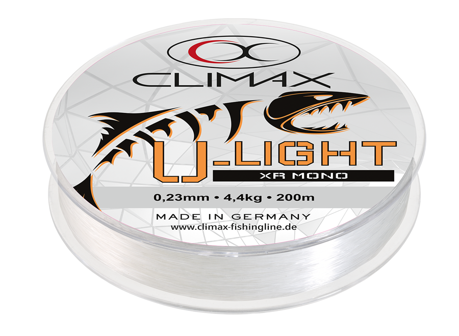 Climax U-Light XR Mono | Monofile Angelschnur | Farbe: Transparent | Länge: 200m | Stärke: 0,18mm | Tragkraft: 3,0 Kg