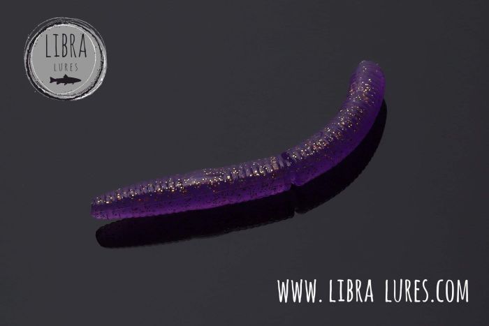 Libra Lures Fatty D`Worm 65mm | Forellenköder Supersoft | Inhalt: 10 Stück | Aroma: Krill | Farbe: 020 / Purple With Glitter
