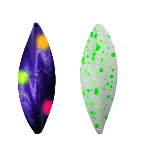 OGLures Twister Sonderedition Pro- Bite- Painted Durchlaufblinker In 7,5 Gr. | Sonderfarbe: Purple Dot Green-white Splat