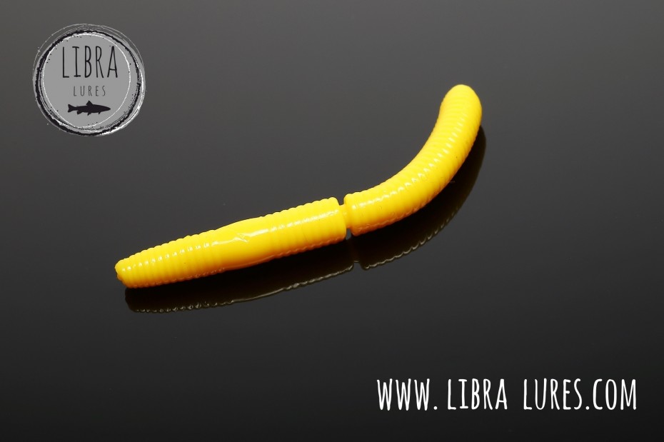 Libra Lures Fatty D`Worm 65mm | Forellenköder Supersoft | Inhalt: 10 Stück | Aroma: Käse | Farbe: 007 / Yellow