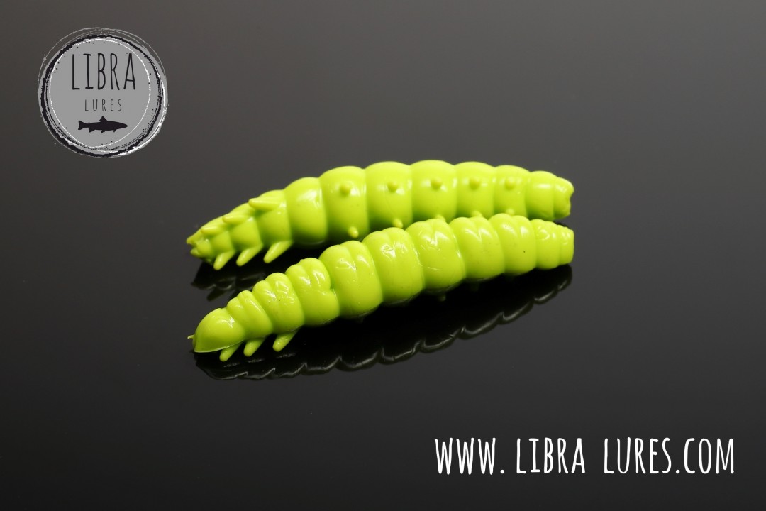 Libra Lures Larva 45mm | Forellenköder Supersoft | Inhalt: 8 Stück | Aroma: Käse | Farbe: 027 / Apple Green