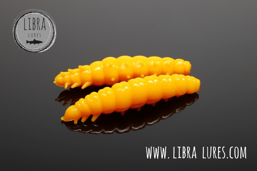 Libra Lures Larva 45mm | Forellenköder Supersoft | Inhalt: 8 Stück | Aroma: Käse | Farbe: 008 / Dark Yellow