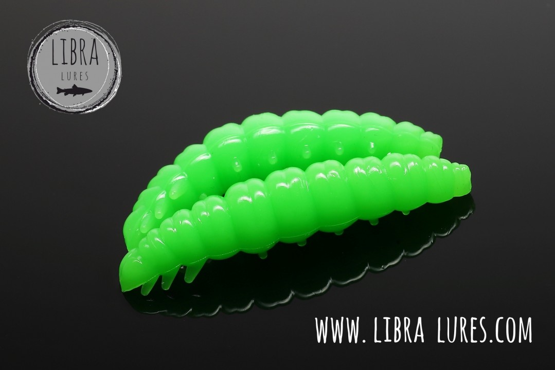 Libra Lures Larva 35mm | Forellenköder Supersoft | Inhalt: 12 Stück | Aroma: Krill | Farbe: 026 / Hot Apple Green