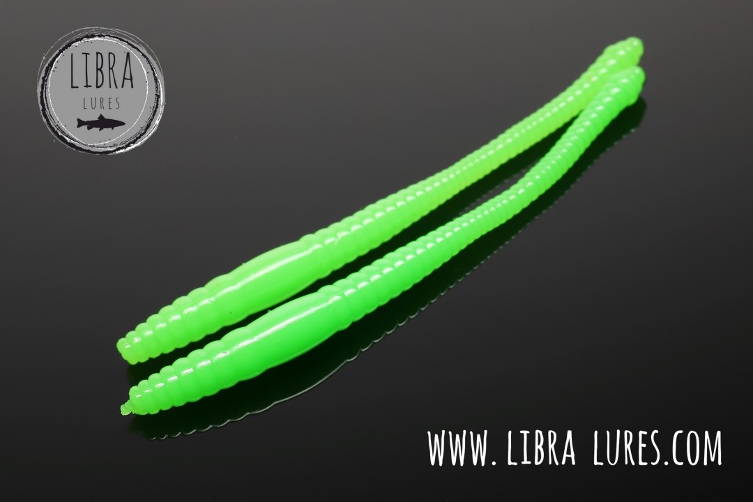 Libra Lures Dying Worm 70mm | Forellenköder Supersoft | Inhalt: 15 Stück | Aroma: Krill | Farbe: 026 / Hot Apple Green