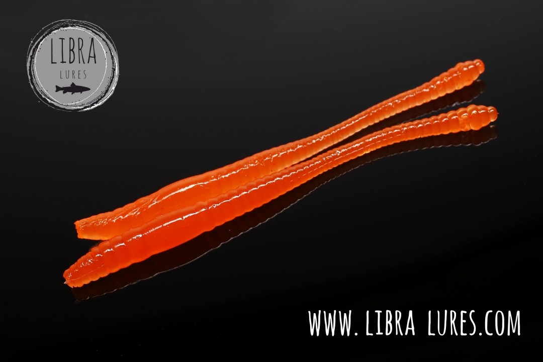 Libra Lures Dying Worm 70mm | Forellenköder Supersoft | Inhalt: 15 Stück | Aroma: Krill | Farbe: 011 / Hot Orange
