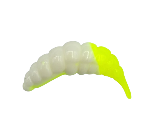 FishUp Ozi 1.2 Bienenmadenimitat | Käsearoma – Softbait Für Forelle Und Barsch In 3 Cm – Farbe: White / Hot Chartreuse