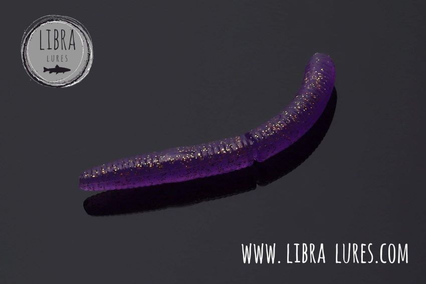 Libra Lures Fatty D`Worm 65mm | Forellenköder supersoft | Inhalt: 10 Stück | Aroma: Knoblauch | Farbe: 020 / Purple with Glitter