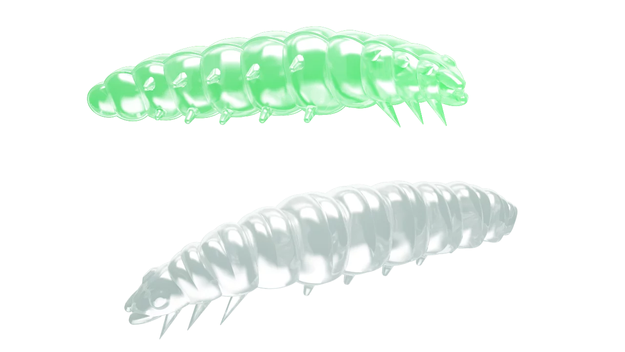 Libra Lures Larva 45mm | Forellenköder supersoft | Inhalt: 8 Stück | Aroma: Käse | Farbe: 000 / Glow UV Green