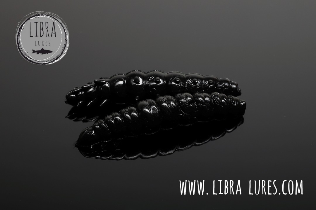 Libra Lures Larva 30mm | Forellenköder supersoft | Inhalt: 15 Stück | Aroma: Käse | Farbe: 040 Black