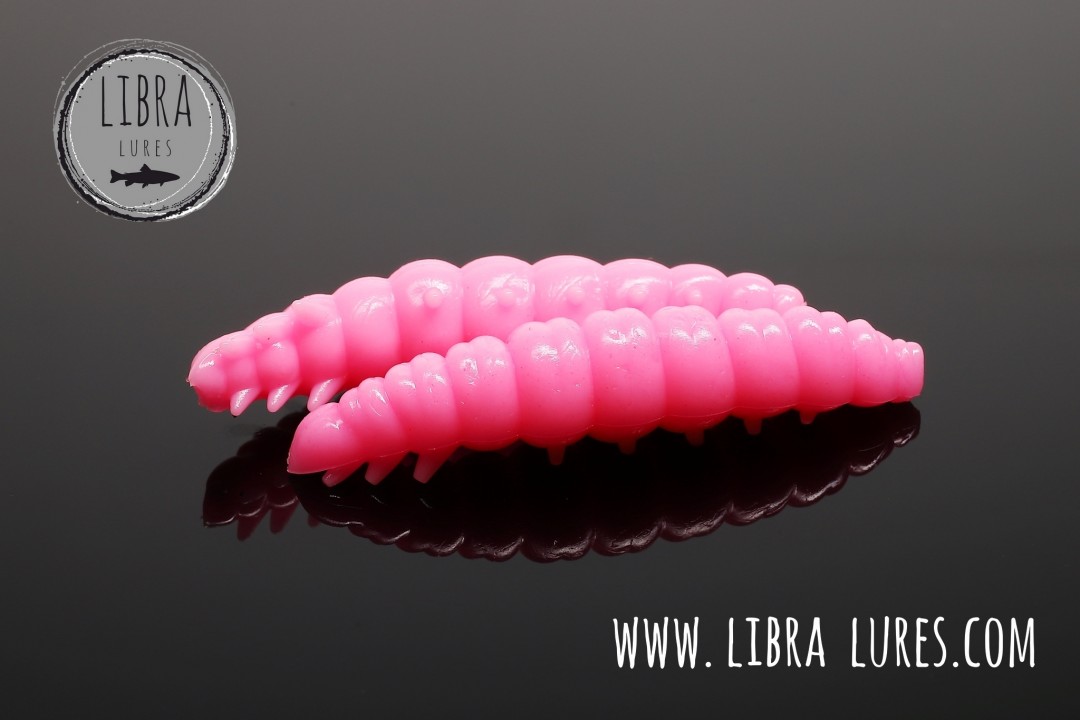 Libra Lures Larva 30mm | Forellenköder supersoft | Inhalt: 15 Stück | Aroma: Knoblauch | Farbe: 017 Bubble Gum