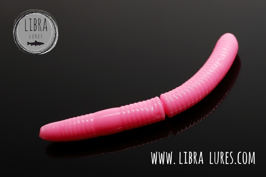 Libra Lures Fatty D`Worm Tournament 55mm | Forellenköder supersoft | Inhalt: 12 Stück | Aroma: Krill | Farbe: 017 Bubble Gum