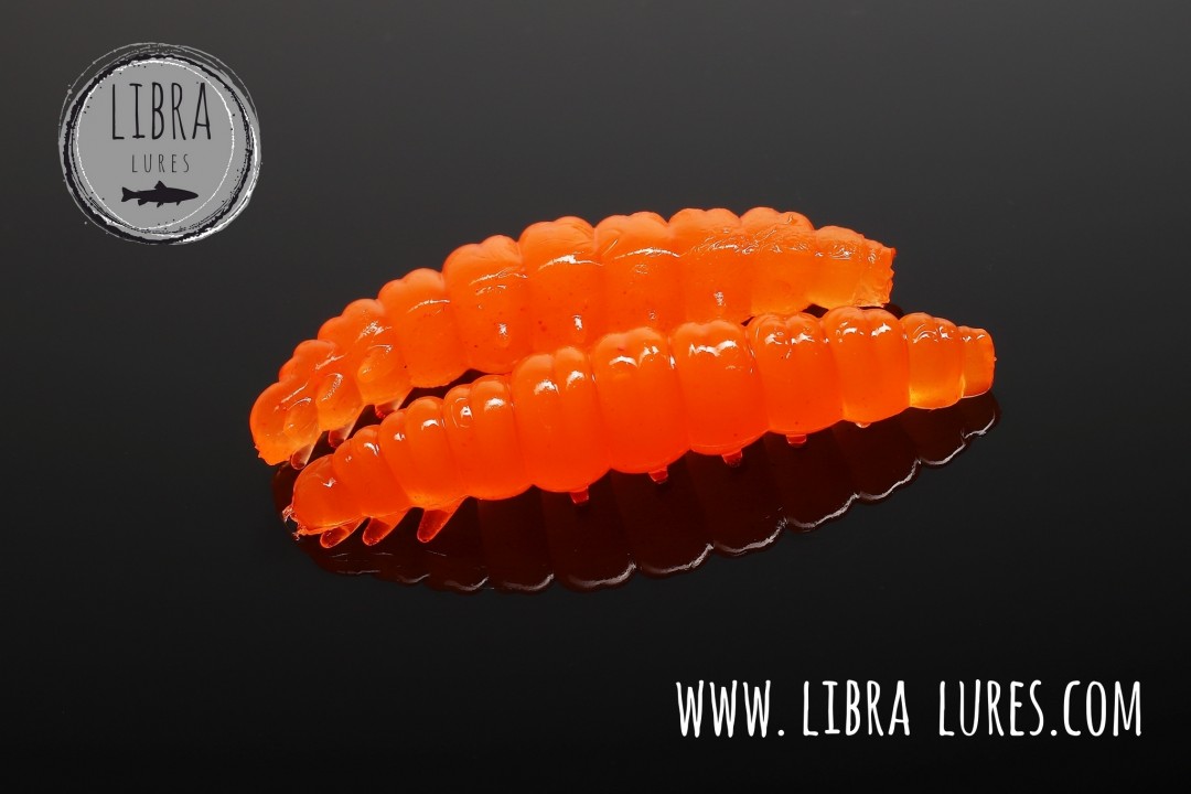 Libra Lures Larva 30mm | Forellenköder supersoft | Inhalt: 15 Stück | Aroma: Krill | Farbe: 011 Hot Orange