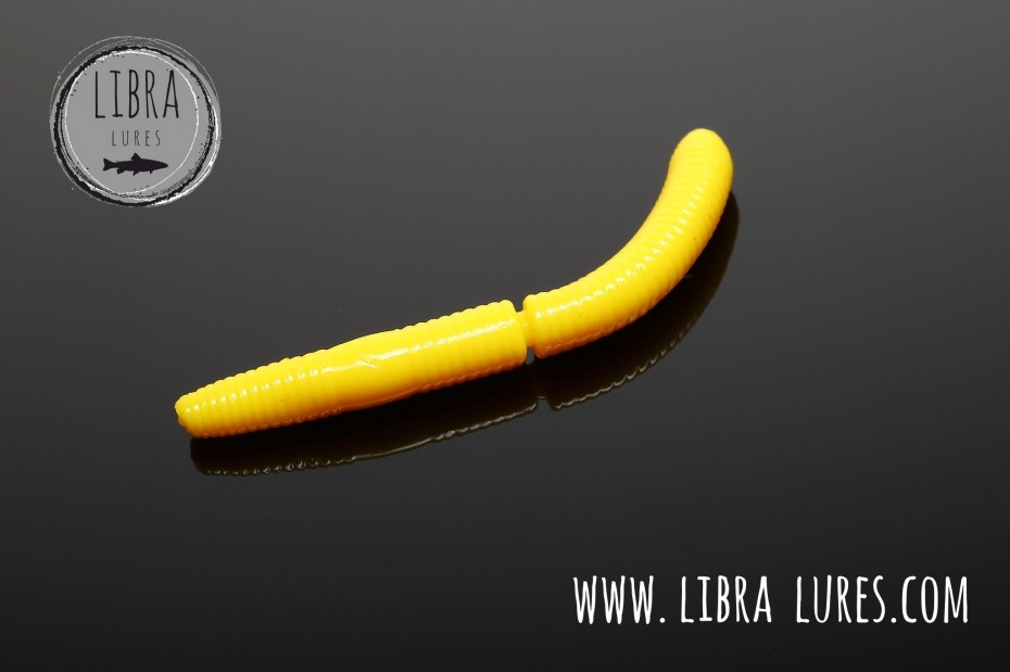 Libra Lures Fatty D`Worm 75mm | Forellenköder supersoft | Inhalt: 8 Stück | Aroma: Käse | Farbe: 007 Yellow