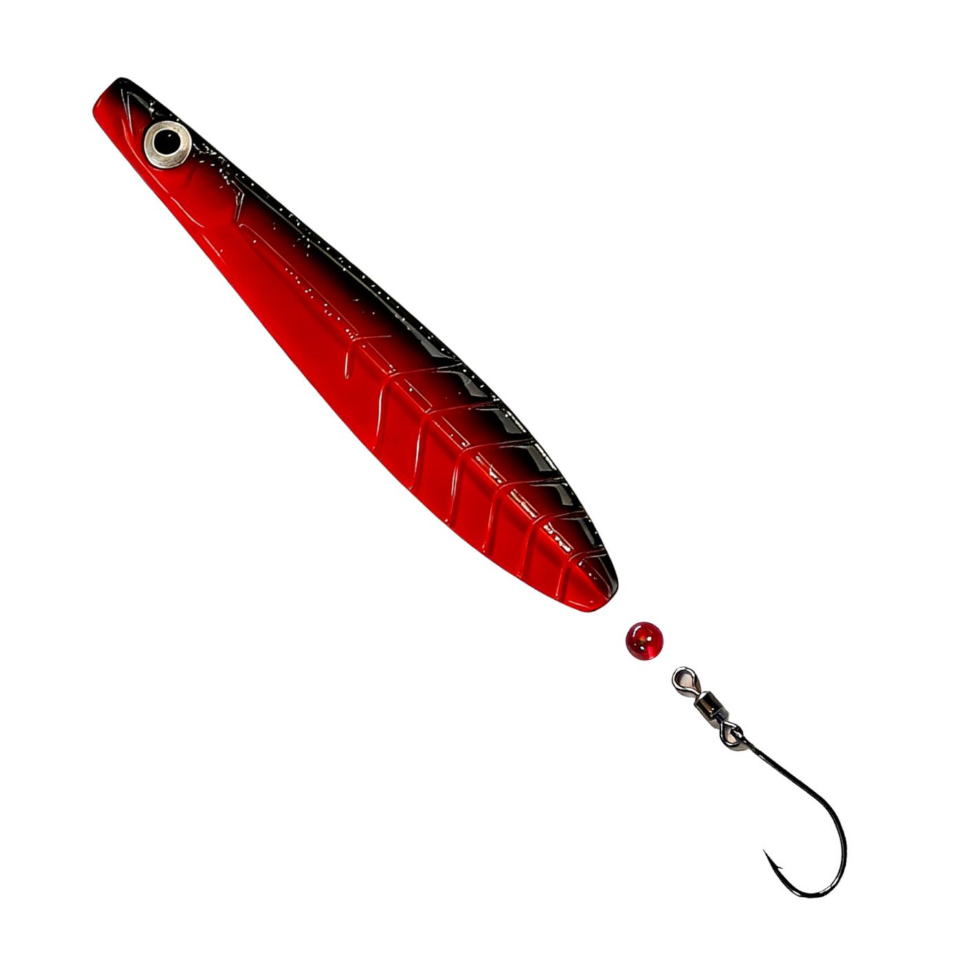 ParaLAXX Inlineblinker 10 gr. (7,5 cm) – Durchlaufblinker für Forelle & Meerforelle | Ready-to-Fish Set mit Einzelhaken, Tönnchenwirbel & Knotenschutz-Perle | Süß- & Salzwasser | UV-aktiv | Farbe: Rot- Schwarz