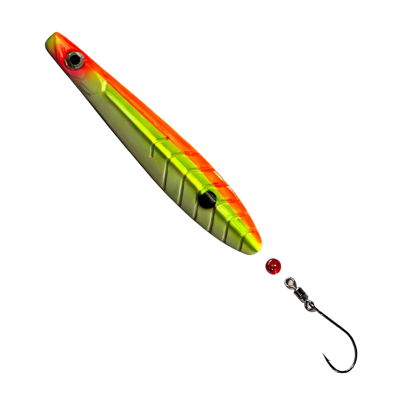 ParaLAXX Inlineblinker 10 gr. (7,5 cm) – Durchlaufblinker für Forelle & Meerforelle | Ready-to-Fish Set mit Einzelhaken, Tönnchenwirbel & Knotenschutz-Perle | Süß- & Salzwasser | UV-aktiv | Farbe: Orange- Gelb- Weiß- Schwarzer Punkt