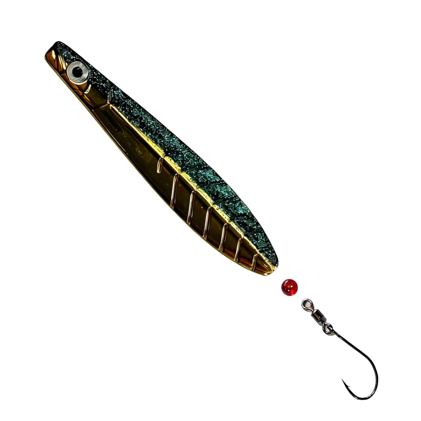 ParaLAXX Inlineblinker 10 gr. (7,5 cm) – Durchlaufblinker für Forelle & Meerforelle | Ready-to-Fish Set mit Einzelhaken, Tönnchenwirbel & Knotenschutz-Perle | Süß- & Salzwasser | UV-aktiv | Farbe: Schwarz- Gold