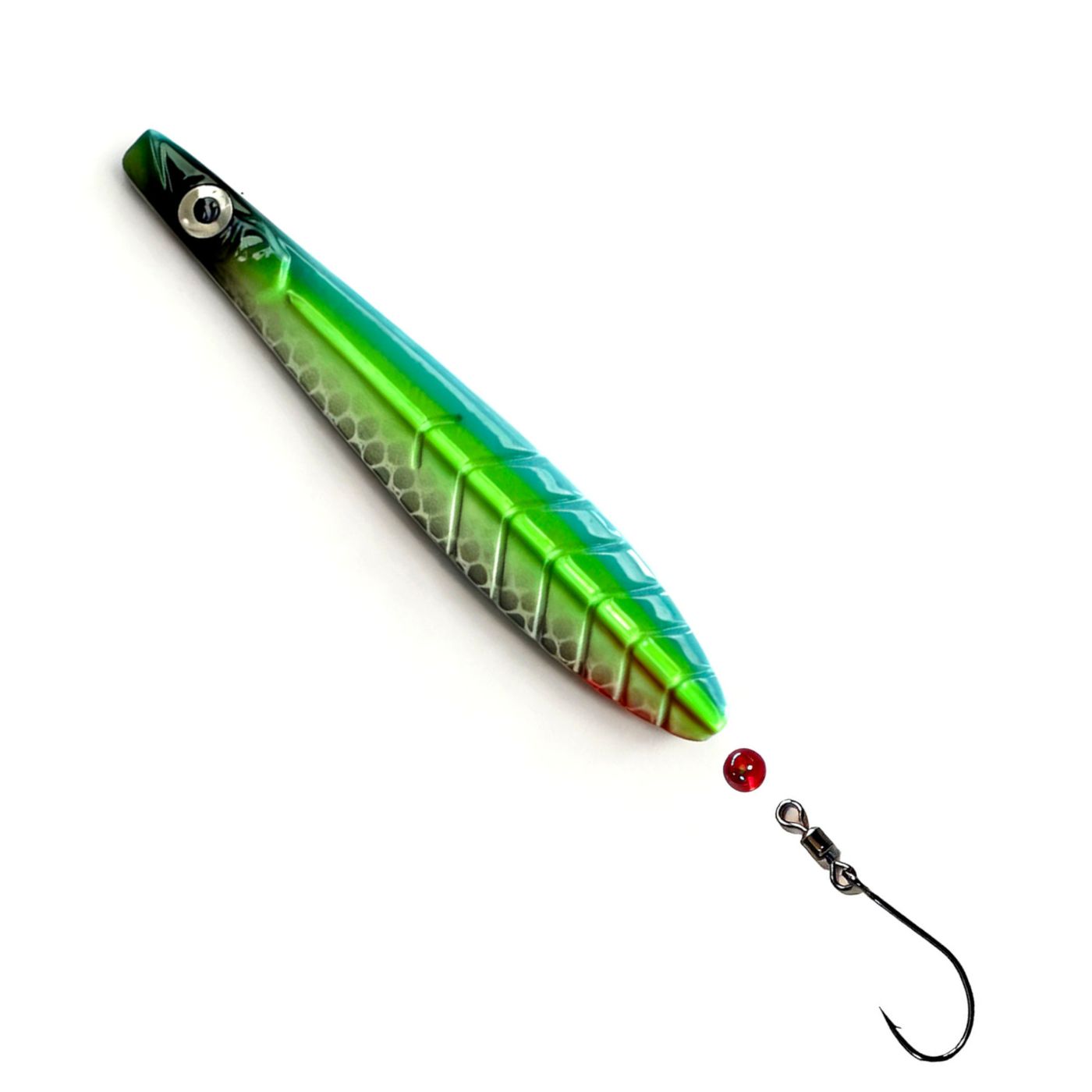 ParaLAXX Inlineblinker 10 gr. (7,5 cm) – Durchlaufblinker für Forelle & Meerforelle | Ready-to-Fish Set mit Einzelhaken, Tönnchenwirbel & Knotenschutz-Perle | Süß- & Salzwasser | UV-aktiv | Farbe: Blau- Grüngelb- Rot