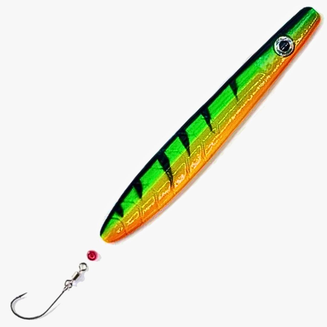 ParaLAXX Inlineblinker 5 gr. (6,5 cm) – Durchlaufblinker für Forelle & Meerforelle | Ready-to-Fish Set mit Einzelhaken, Tönnchenwirbel & Knotenschutz-Perle | Süß- & Salzwasser | UV-aktiv | Farbe: Firetiger
