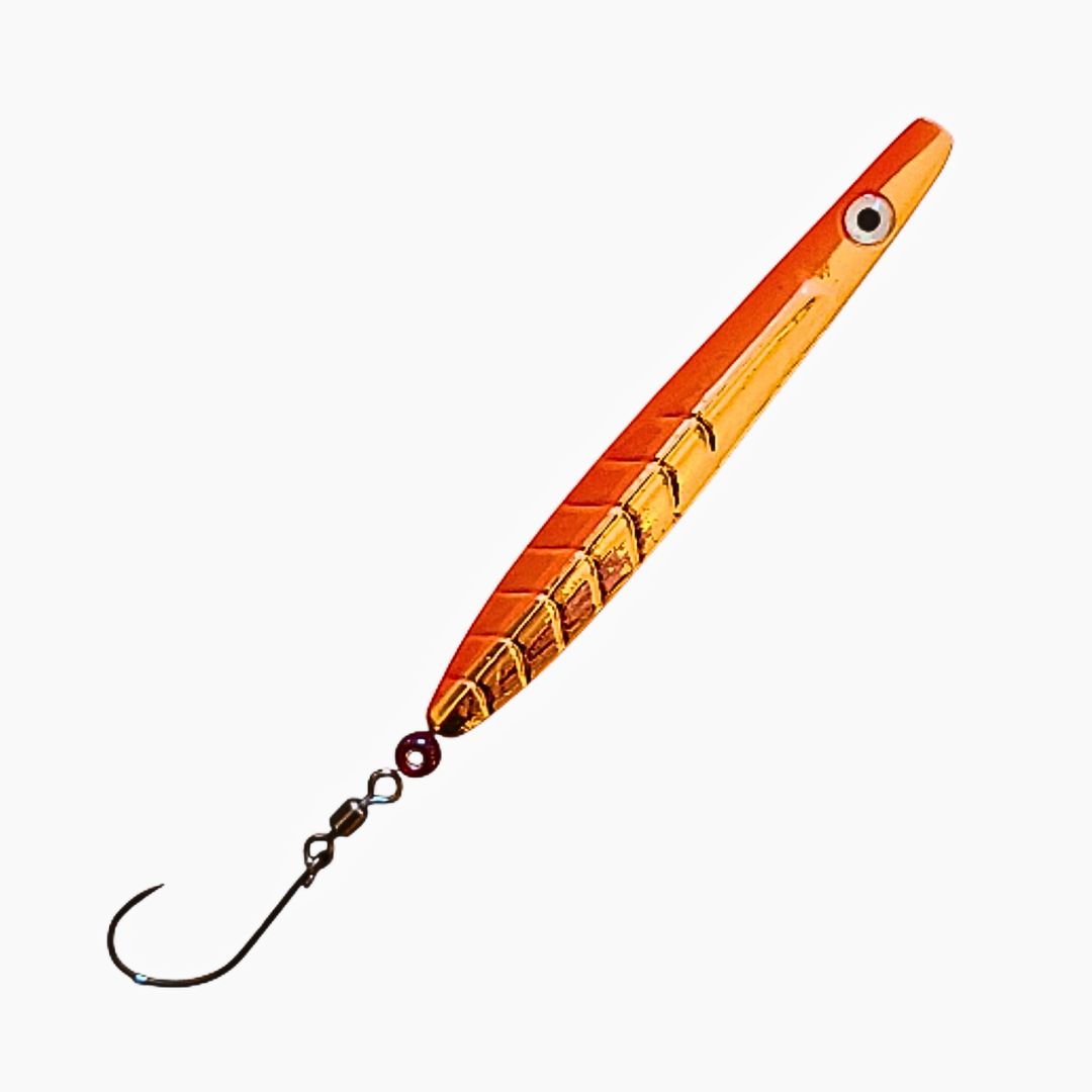 ParaLAXX Inlineblinker 5 gr. (6,5 cm) – Durchlaufblinker für Forelle & Meerforelle | Ready-to-Fish Set mit Einzelhaken, Tönnchenwirbel & Knotenschutz-Perle | Süß- & Salzwasser | UV-aktiv | Farbe: Fluorot- Kupferfarben