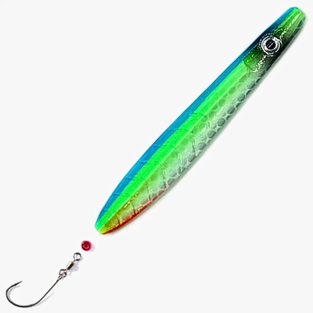 ParaLAXX Inlineblinker 5 gr. (6,5 cm) – Durchlaufblinker für Forelle & Meerforelle | Ready-to-Fish Set mit Einzelhaken, Tönnchenwirbel & Knotenschutz-Perle | Süß- & Salzwasser | UV-aktiv | Farbe: Grün- Silberfarben- Rot