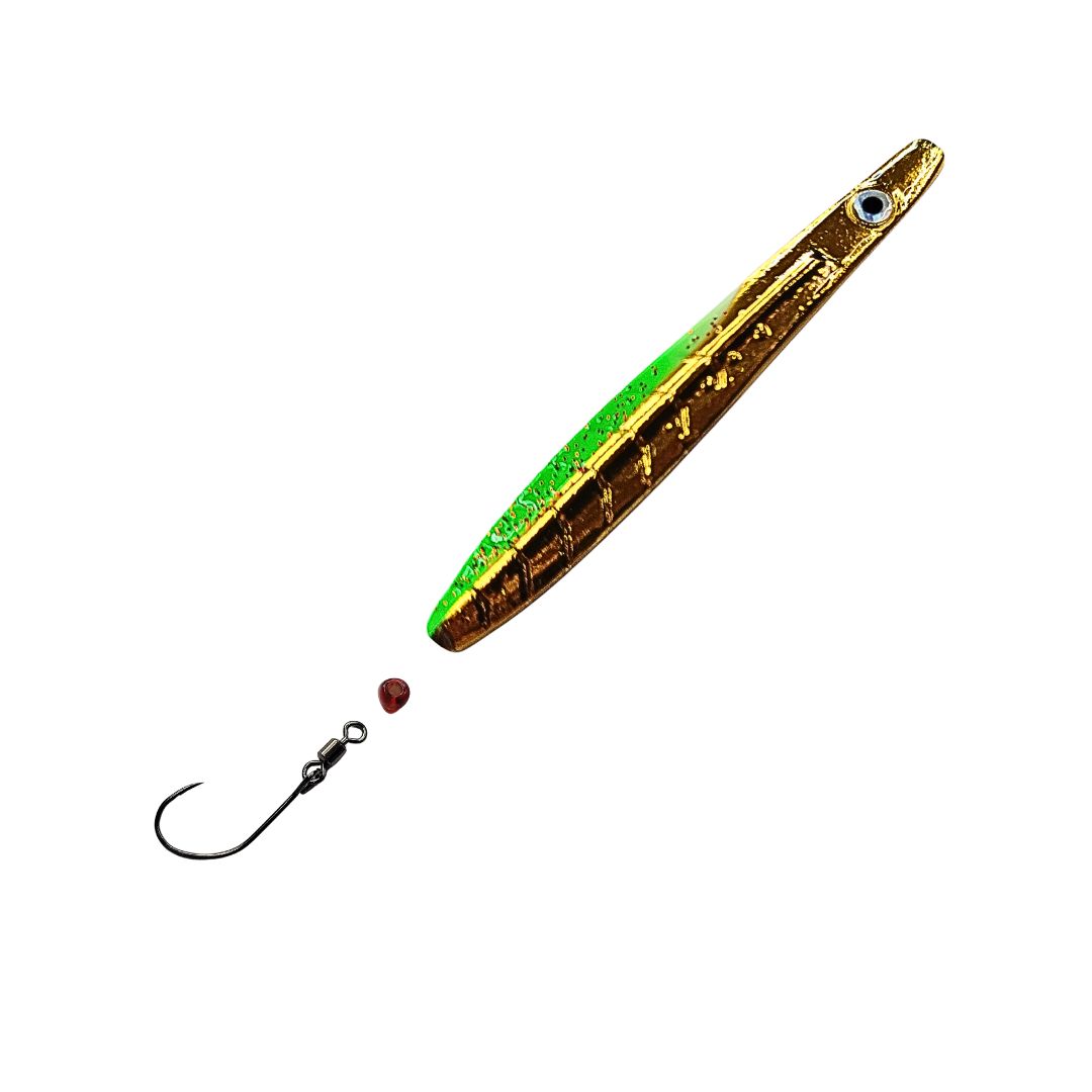 ParaLAXX Inlineblinker 5 gr. (6,5 cm) – Durchlaufblinker für Forelle & Meerforelle | Ready-to-Fish Set mit Einzelhaken, Tönnchenwirbel & Knotenschutz-Perle | Süß- & Salzwasser | UV-aktiv | Farbe: Grün- Weiß- Goldfarben