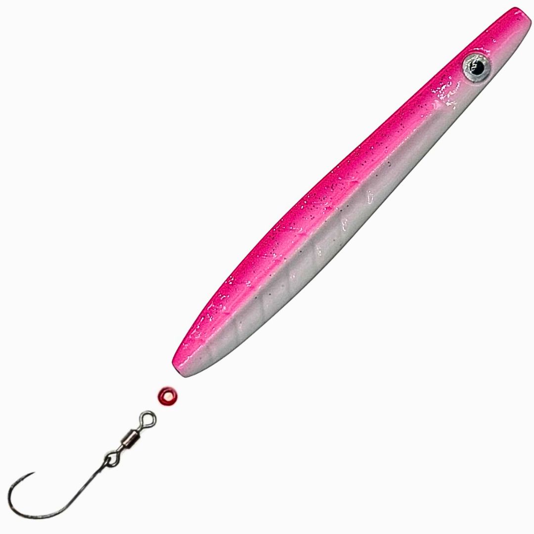 ParaLAXX Inlineblinker 5 gr. (6,5 cm) – Durchlaufblinker für Forelle & Meerforelle | Ready-to-Fish Set mit Einzelhaken, Tönnchenwirbel & Knotenschutz-Perle | Süß- & Salzwasser | UV-aktiv | Farbe: Pink- Weiß