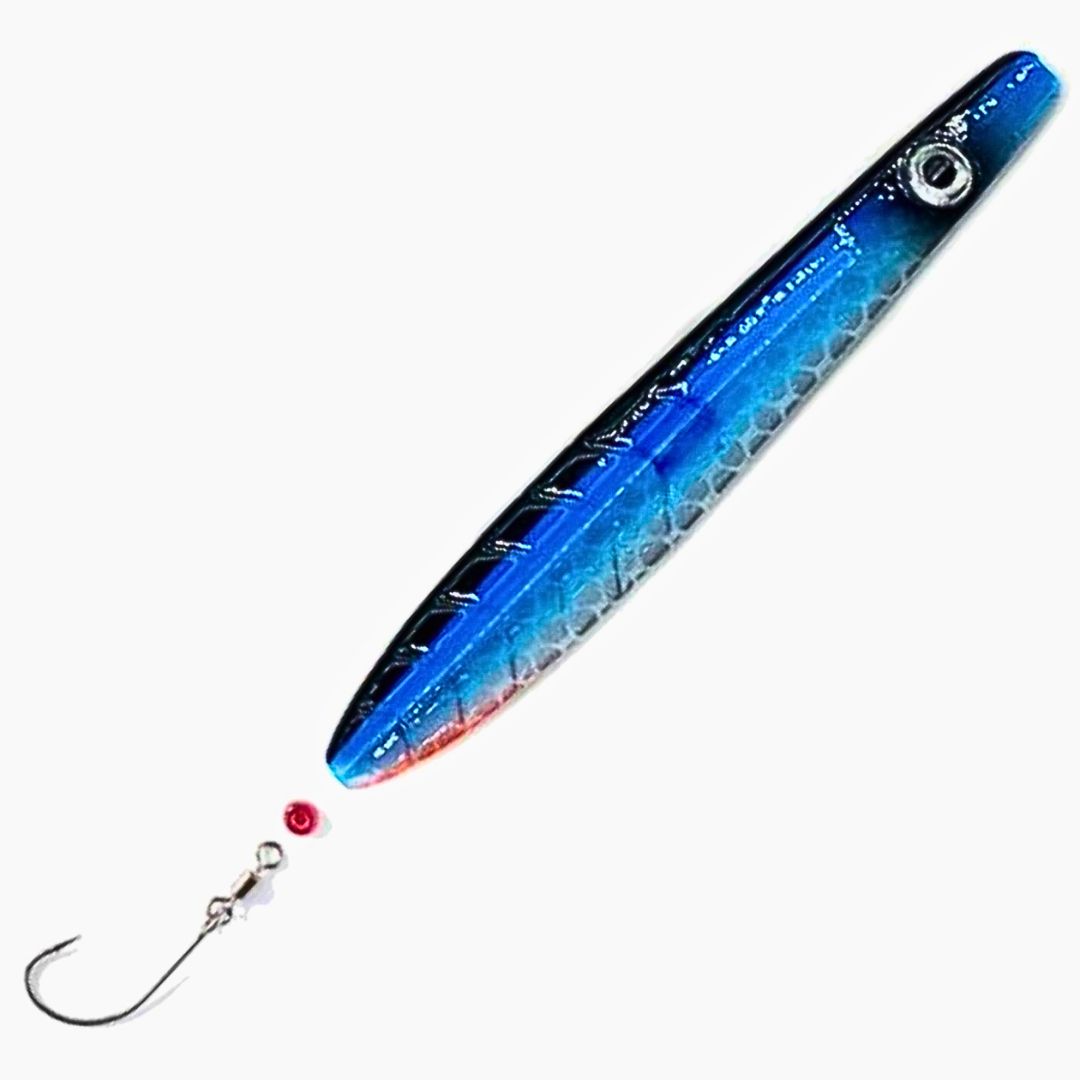 ParaLAXX Inlineblinker 5 gr. (6,5 cm) – Durchlaufblinker für Forelle & Meerforelle | Ready-to-Fish Set mit Einzelhaken, Tönnchenwirbel & Knotenschutz-Perle | Süß- & Salzwasser | UV-aktiv | Farbe: Schwarz- Blau- Silberfarben- Rot