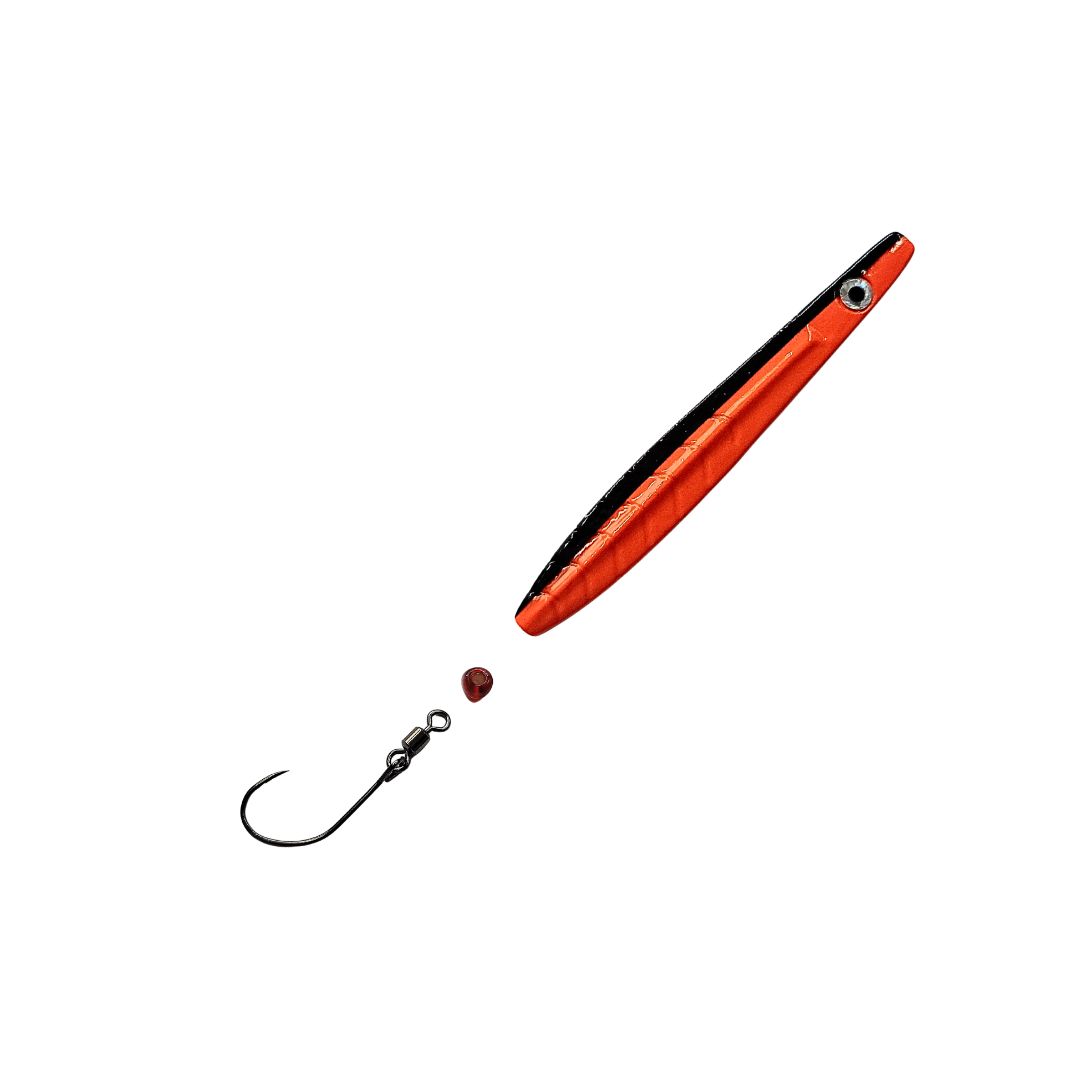 ParaLAXX Inlineblinker 5 gr. (6,5 cm) – Durchlaufblinker für Forelle & Meerforelle | Ready-to-Fish Set mit Einzelhaken, Tönnchenwirbel & Knotenschutz-Perle | Süß- & Salzwasser | UV-aktiv | Farbe: Schwarz- Rot