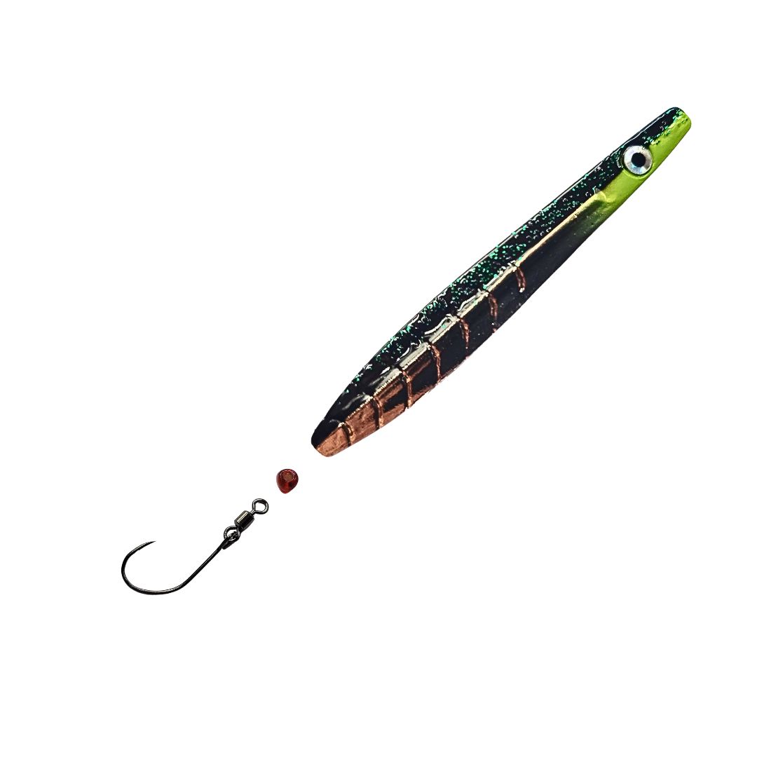 ParaLAXX Inlineblinker 5 gr. (6,5 cm) – Durchlaufblinker für Forelle & Meerforelle | Ready-to-Fish Set mit Einzelhaken, Tönnchenwirbel & Knotenschutz-Perle | Süß- & Salzwasser | UV-aktiv | Farbe: Schwarz- Silberfarben- Gelber Kopf