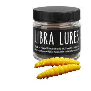 Libra Lures Larva 30mm | Forellenköder Supersoft | Inhalt: 15 Stück | Aroma: Knoblauch | Farbe: 008 / Dark Yellow