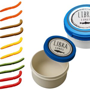 Libra Lures Fatty D Worm 65mm Starter-Set – 20x Forellenköder Softbaits in 10 Farben mit Knoblauch-Aroma – Gummiköder Set + dichte Dose – Ideal zum Forellenangeln
