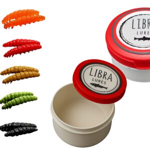 Libra Lures Larva 30mm Starter-Set – 20x Forellenköder Softbaits in 10 Farben mit Krill-Aroma – Gummiköder Set + dichte Dose – Ideal zum Forellenangeln