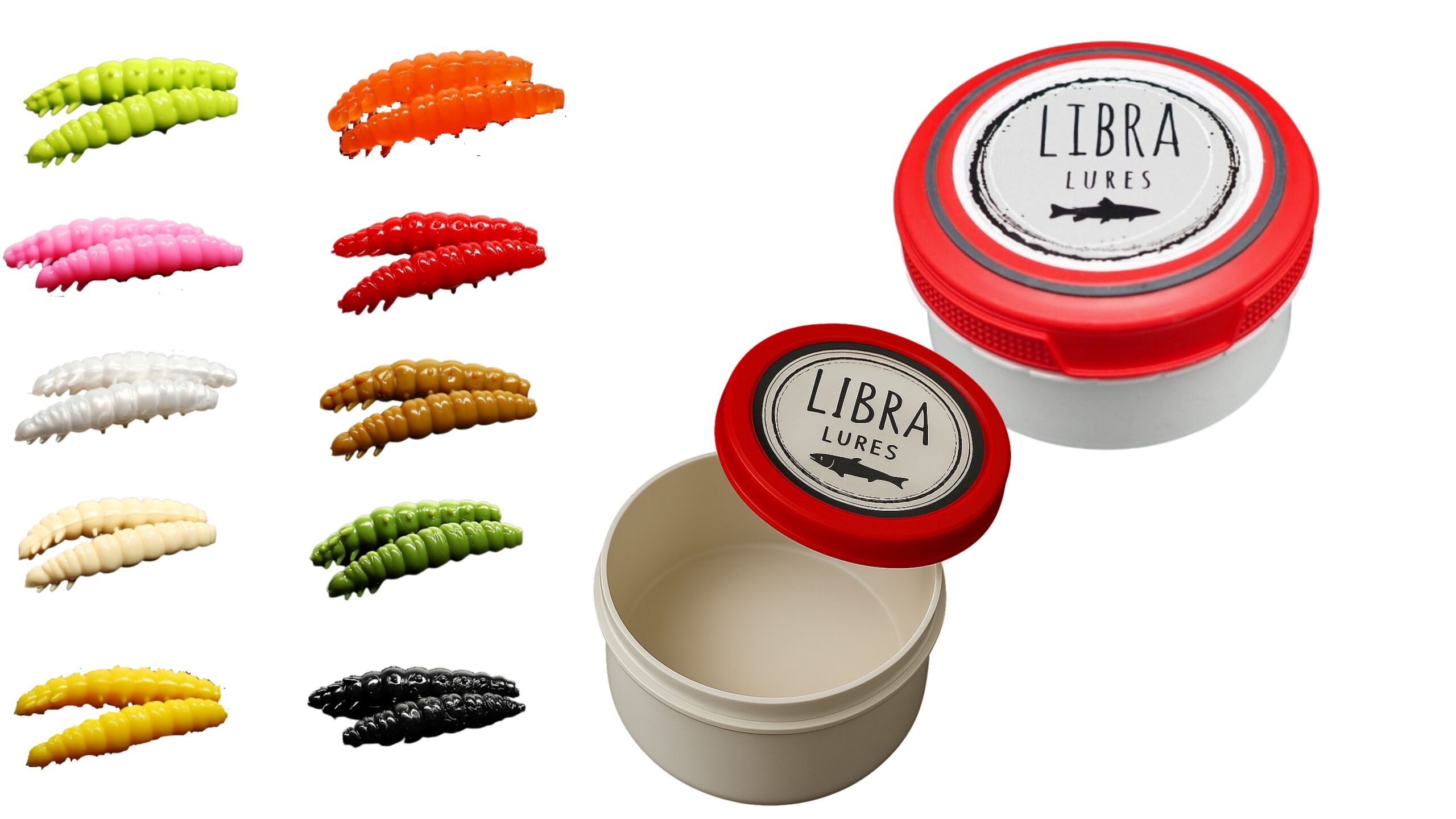 Libra Lures Larva 30mm Starter-Set – 20x Forellenköder Softbaits in 10 Farben mit Krill-Aroma – Gummiköder Set + dichte Dose – Ideal zum Forellenangeln