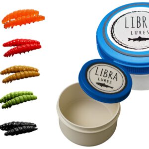 Libra Lures Larva 45 mm Forellenköder Set – 20 Softbaits in 10 Farben mit Knoblauch-Aroma – Schwimmende Gummiköder im dichten Köder-Case – Perfekt für Forellenangeln & Trout Area