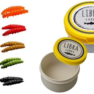 Libra Lures Larva 35mm Starter-Set – 20x Forellenköder Softbaits in 10 Farben mit Käse-Aroma – Gummiköder Set + dichte Dose – Ideal zum Forellenangeln
