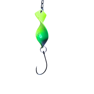 pro-bite Twist’n Catch - Forellenblinker | Twister-Spoon in 2,8 gr. | Forellenköder Plus Wirbel und Haken | Blinker Spoon Forelle (Gelb- Glitter/Grün- Dot)