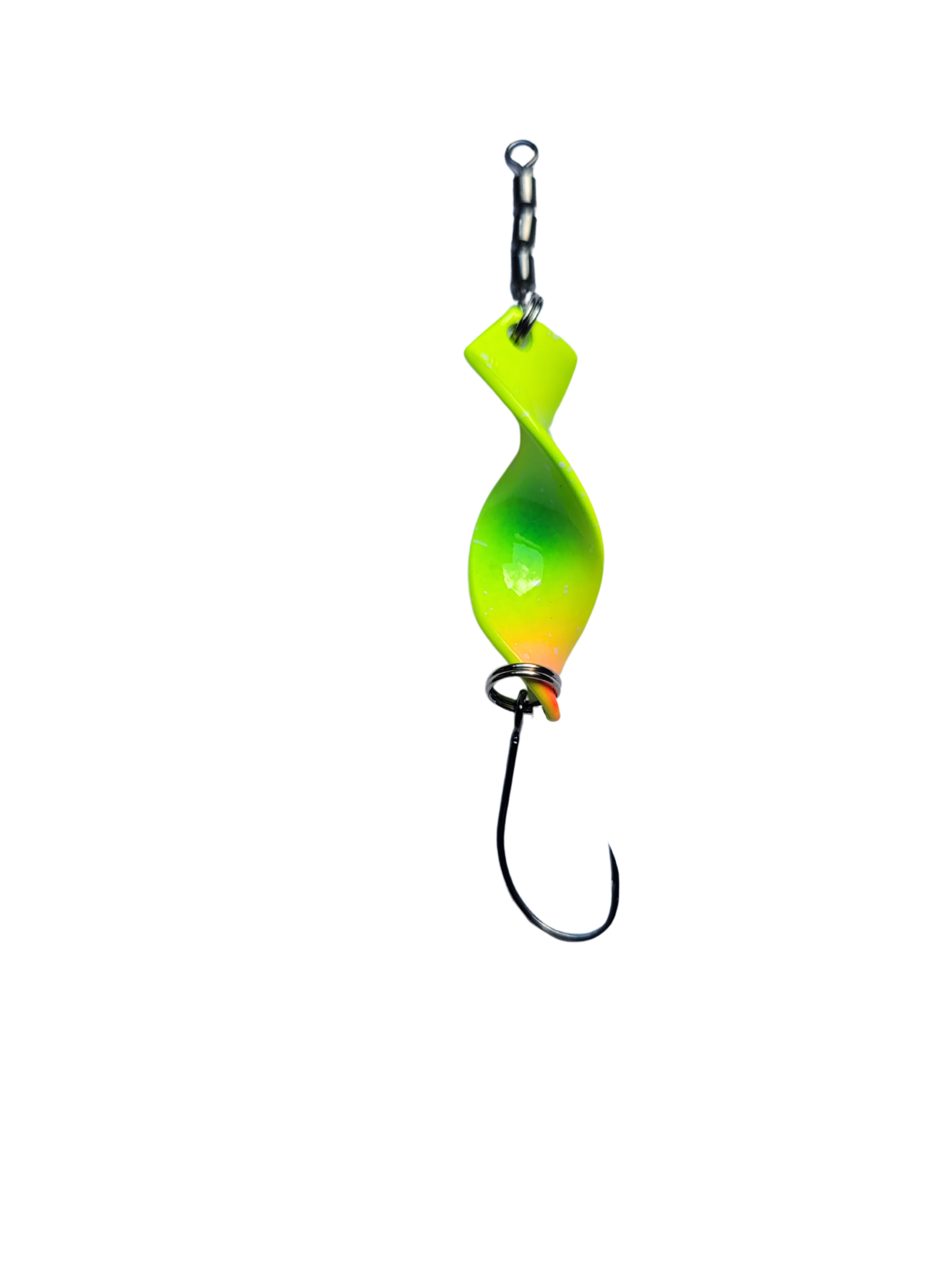 pro-bite Twist’n Catch - Forellenblinker | Twister-Spoon in 2,8 gr. | Forellenköder Plus Wirbel und Haken | Blinker Spoon Forelle (Grün/Gelb/Orange- Dot)