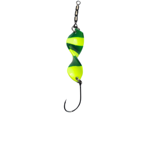 pro-bite Twist’n Catch - Forellenblinker | Twister-Spoon in 2,8 gr. | Forellenköder Plus Wirbel und Haken | Blinker Spoon Forelle (Grün/Gelb Rotor)